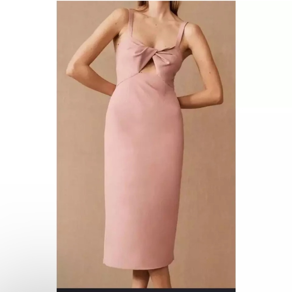 BHLDN X Anthropologie Evonna Dusty Pink Cutout Twist Midi Halter Dress Sz 4